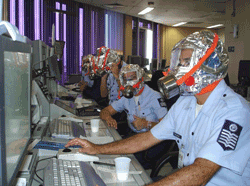 Air traffic controllers use gas masks during the gas leak
