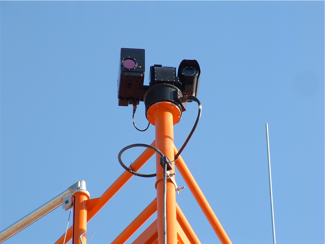 The Interceptor sensor unit mounted on top of an airfield antenna