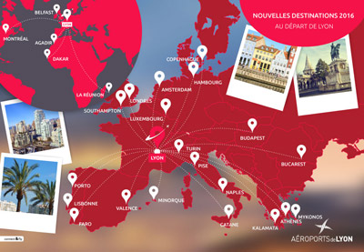 Lyon Airport adds 22 new direct routes in 2016