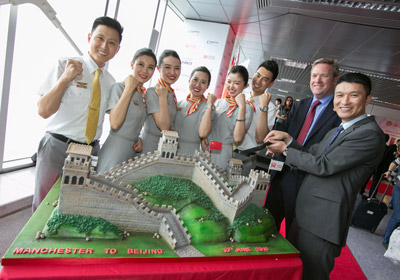Manchester Airport celebrates first direct flight to China