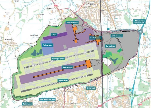 Planned second runway development at Gatwick Airport
