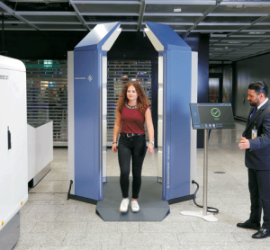 Frankfurt Airport discusses the implementation of walkthrough scanners for passenger security checks, enhancing comfort and efficiency by allowing travellers to pass through at a normal pace.