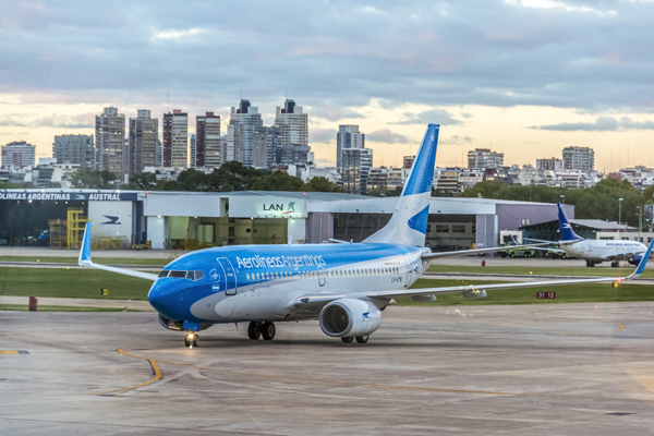 Aerolineas Argentinas plane on runway at Buenos Aires airport