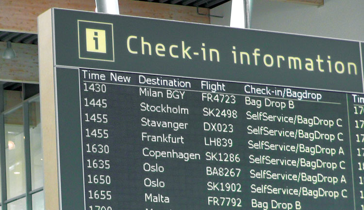 Billund airport information board