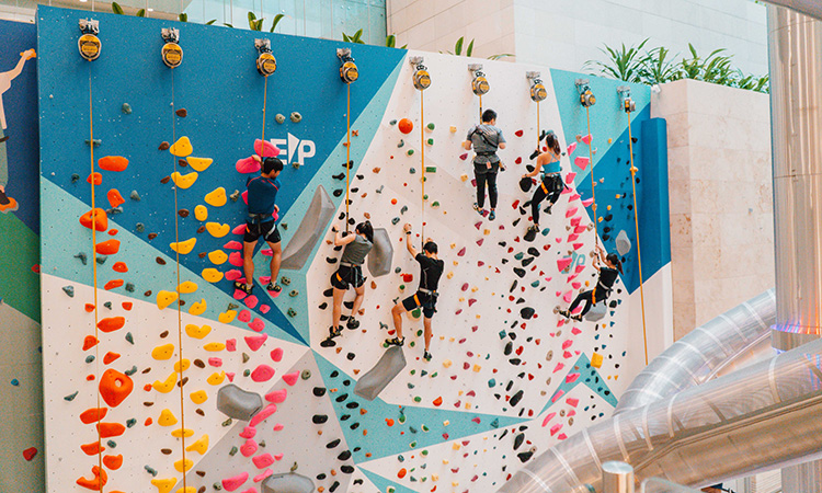 Climbers can challenge themselves with over 20 different climbing routes ranging in difficulty from beginner to intermediate levels