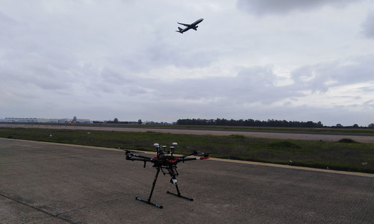 Drones used to inspect the flight field at Seville Airport