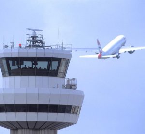 Gatwick Control Tower and aircraft