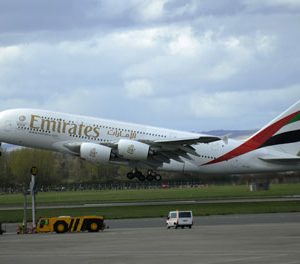 Airbus A380 lands at Glasgow Airport