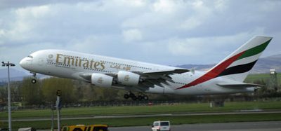 Airbus A380 lands at Glasgow Airport