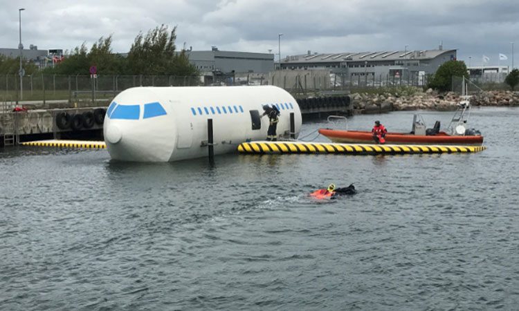 Aircraft water rescue training at Copenhagen Airport