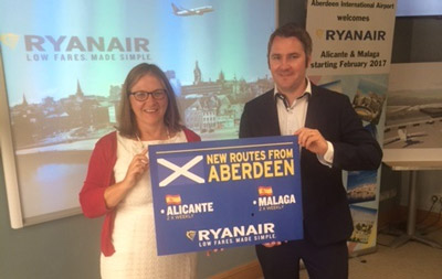 Ryanair returns to Aberdeen International Airport with two new routes