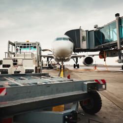 Aircraft being serviced by ground handling team