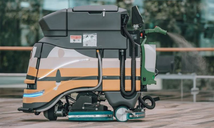 Autonomous cleaning robots used in Changi Airport’s terminals have been equipped with a misting attachment that disinfects the carpets immediately after cleaning.