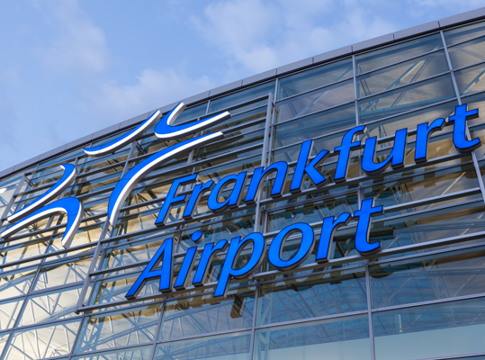 Frankfurt Airport sign on terminal building