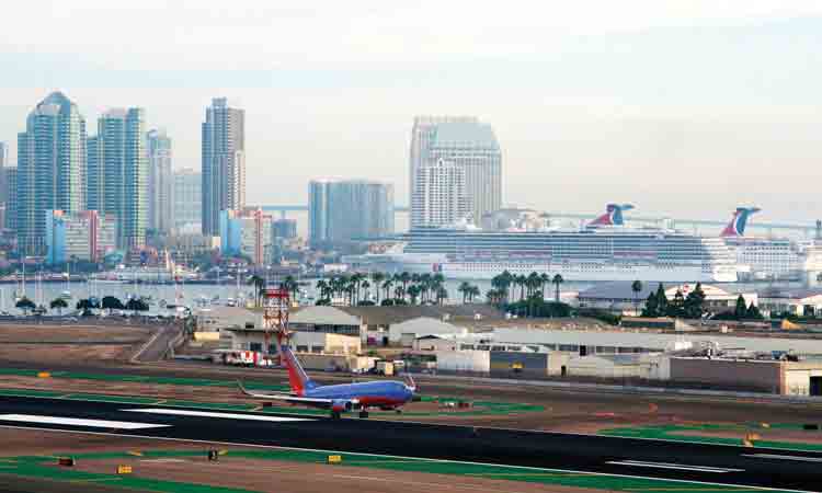 The San Diego International Airport is located in a metropolitan area