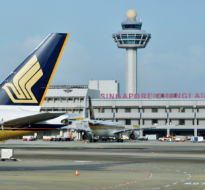 Changi Airport Singapore view of terminal building from runway