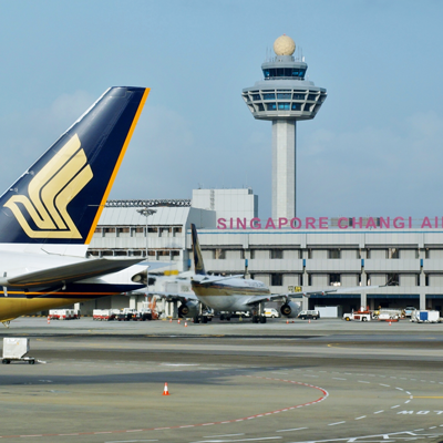 Changi Airport Singapore view of terminal building from runway